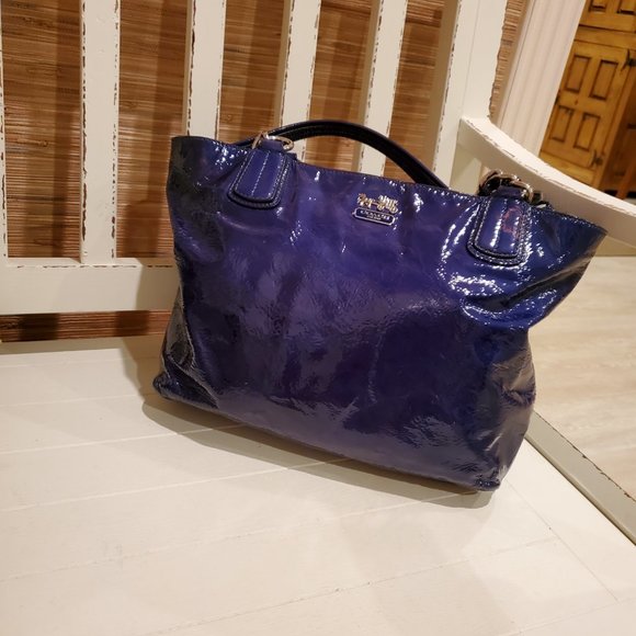 Vintage Coach Madison Patent Leather Purse Ultra Marine Blue Silver Hardware - Picture 1 of 16